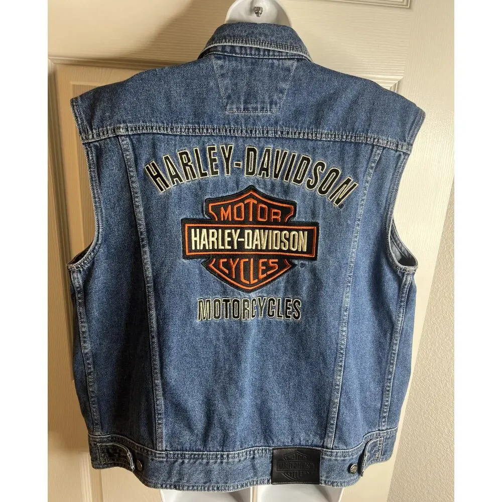 Harley-Davidson Women's Denim Motorcycle Vest w/Patches Blue ~ Size L